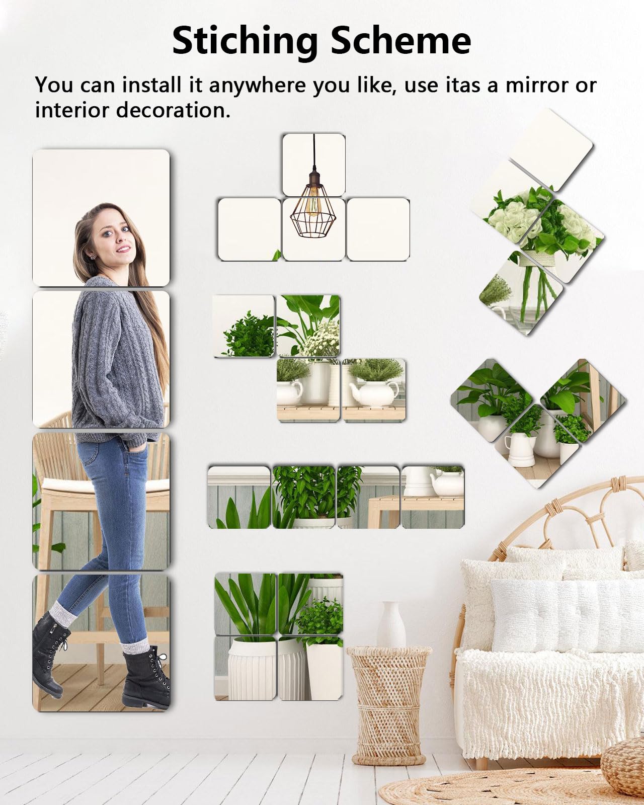 Shatterproof Acrylic Mirror Tiles – 4-Pack Wall Stickers for Kids, Home Gym, Bedroom & Bathroom, Easy Peel-and-Stick Decorative Mirrors with Double-Sided Tape (Silver,8" x 8") - Image 2