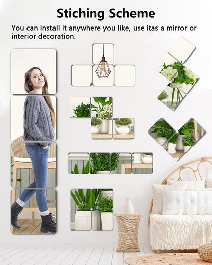 Shatterproof Acrylic Mirror Tiles – 4-Pack Wall Stickers for Kids, Home Gym, Bedroom & Bathroom, Easy Peel-and-Stick Decorative Mirrors with Double-Sided Tape (Silver,8" x 8") - Image 2