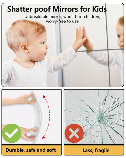 Shatterproof Acrylic Mirror Tiles – 4-Pack Wall Stickers for Kids, Home Gym, Bedroom & Bathroom, Easy Peel-and-Stick Decorative Mirrors with Double-Sided Tape (Silver,12" x 12") - Image 3