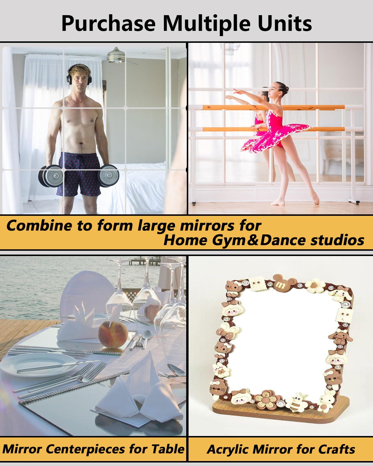 Shatterproof Acrylic Mirror Tiles – 4-Pack Wall Stickers for Kids, Home Gym, Bedroom & Bathroom, Easy Peel-and-Stick Decorative Mirrors with Double-Sided Tape (Silver,16" x 16") - Image 5