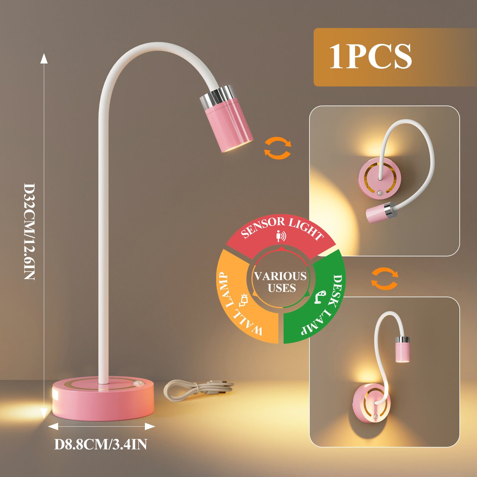 Rechargeable Motion Sensor Night Light – DIY Silicone Hose Lamp for Bedroom & Desk (Pink) | Other Colors Available in Store - Image 2