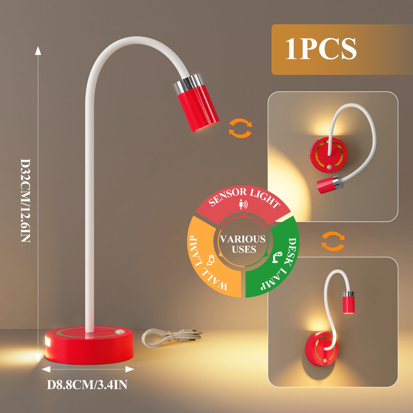 Rechargeable Motion Sensor Night Light – DIY Silicone Hose Lamp for Bedroom & Desk (Red) | Other Colors Available in Store - Image 2