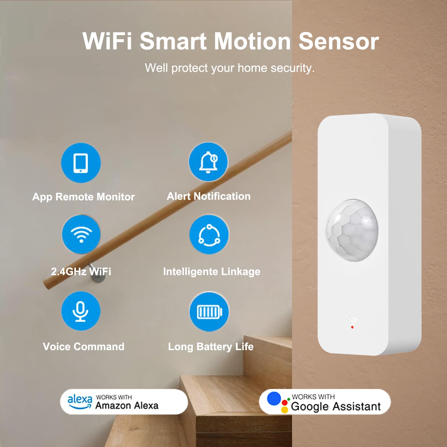 Smart WiFi Motion Sensor with App Alerts – 128° Detection, 6m Range, No Hub Required, Voice Control & Automation (White) - Image 2