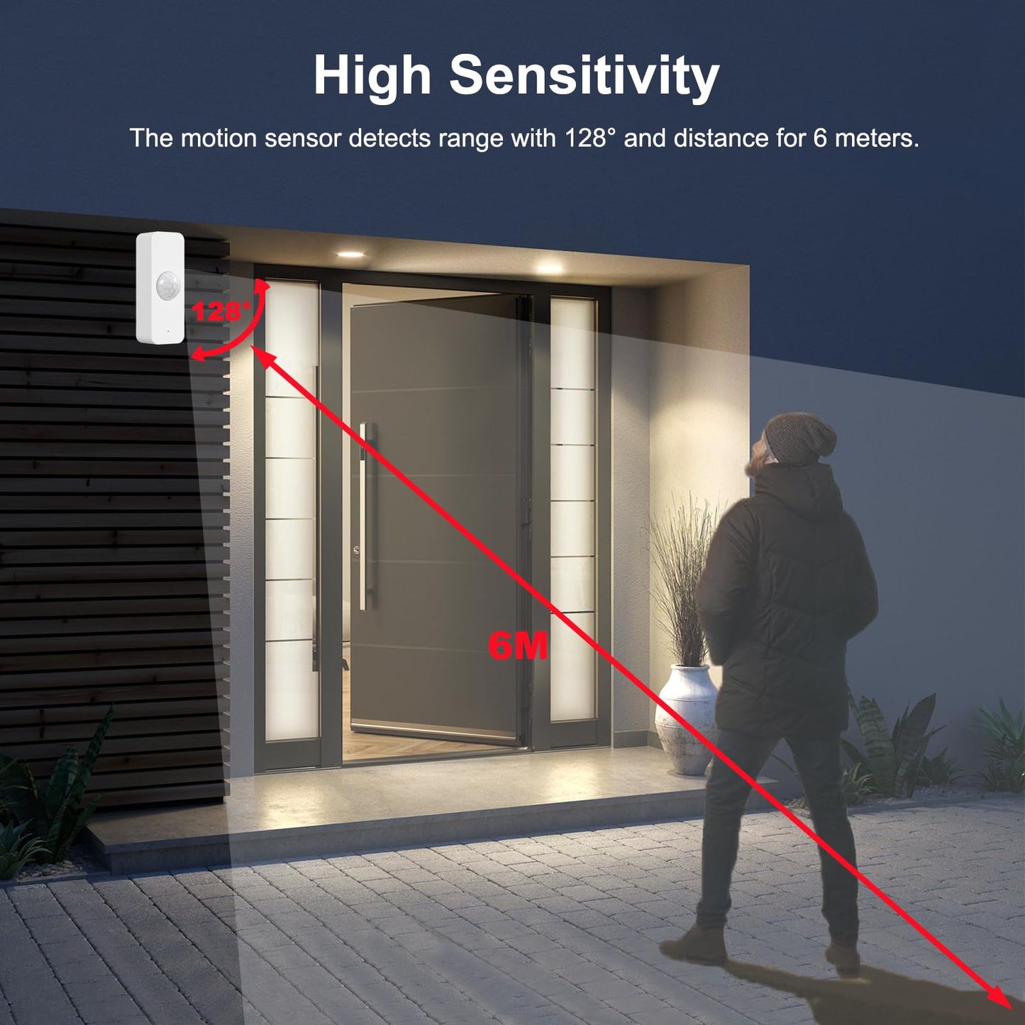 Smart WiFi Motion Sensor with App Alerts – 128° Detection, 6m Range, No Hub Required, Voice Control & Automation (White) - Image 3