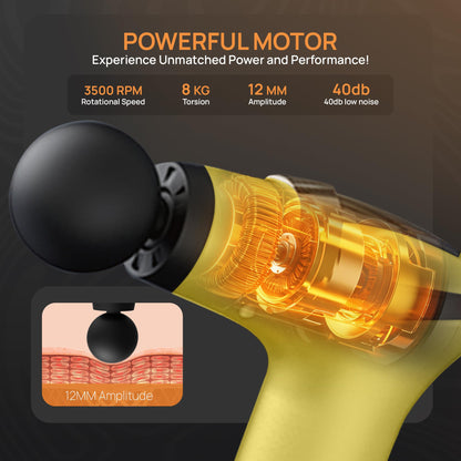 Yellow 3-in-1 Massage Gun with Extendable Handle & Back Strap – 12-Speed Deep Tissue Muscle Massager, 4 Attachments, USB-C Charging, for Athletes, Gym Recovery & Seniors | Black available in store - Image 6