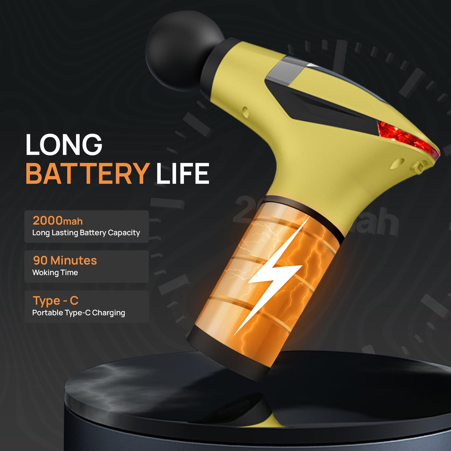 Yellow 3-in-1 Massage Gun with Extendable Handle & Back Strap – 12-Speed Deep Tissue Muscle Massager, 4 Attachments, USB-C Charging, for Athletes, Gym Recovery & Seniors | Black available in store - Image 7