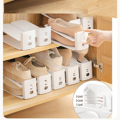 Adjustable Shoe Rack Organizer, 10-Pack Stackable Shoe Shelf for Closet Storage – Space-Saving Double Layer Shoe Holder with 3-Level Height Adjustment (White) - Image 2