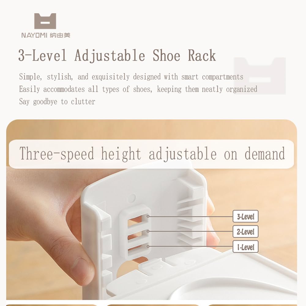 Adjustable Shoe Rack Organizer, 10-Pack Stackable Shoe Shelf for Closet Storage – Space-Saving Double Layer Shoe Holder with 3-Level Height Adjustment (White) - Image 3
