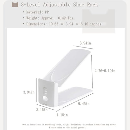 Adjustable Shoe Rack Organizer, 10-Pack Stackable Shoe Shelf for Closet Storage – Space-Saving Double Layer Shoe Holder with 3-Level Height Adjustment (White) - Image 4