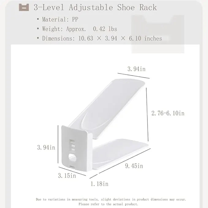 Adjustable Shoe Rack Organizer, 10-Pack Stackable Shoe Shelf for Closet Storage – Space-Saving Double Layer Shoe Holder with 3-Level Height Adjustment (White) - Image 4