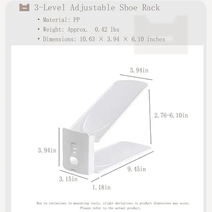 Adjustable Shoe Rack Organizer, 10-Pack Stackable Shoe Shelf for Closet Storage – Space-Saving Double Layer Shoe Holder with 3-Level Height Adjustment (White) - Image 4