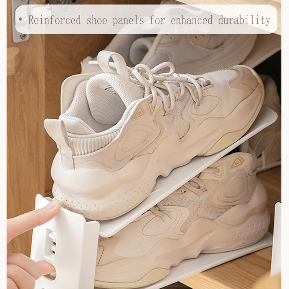 Adjustable Shoe Rack Organizer, 10-Pack Stackable Shoe Shelf for Closet Storage – Space-Saving Double Layer Shoe Holder with 3-Level Height Adjustment (White) - Image 5