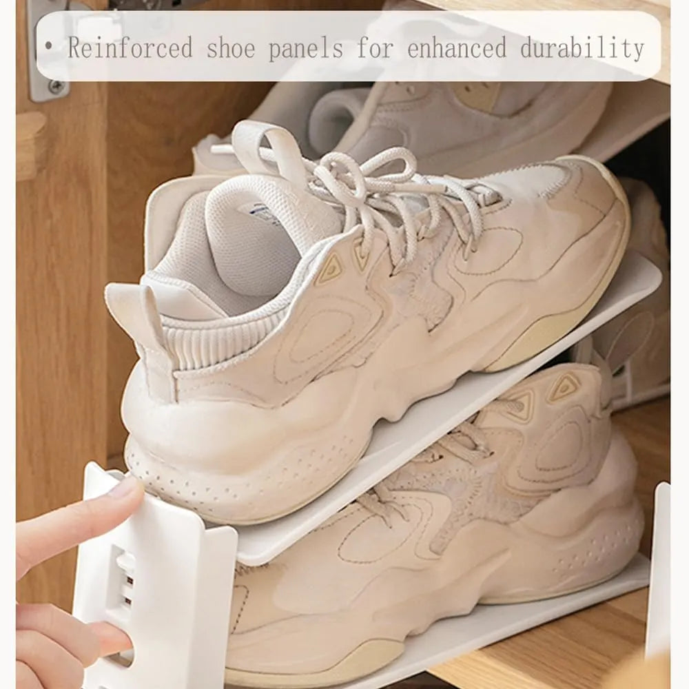 Adjustable Shoe Rack Organizer, 10-Pack Stackable Shoe Shelf for Closet Storage – Space-Saving Double Layer Shoe Holder with 3-Level Height Adjustment (White) - Image 5