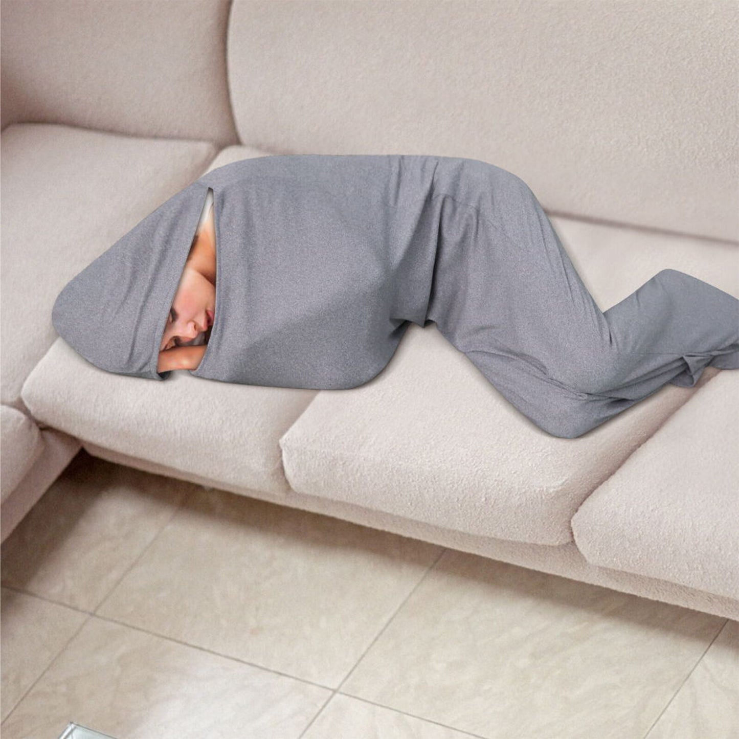 Hooded Sleep Pod: Adults Wearable Blanket – Comfy Hooded Cocoon, Cooling, Machine Washable (Grey, 170×40cm) - Image 2