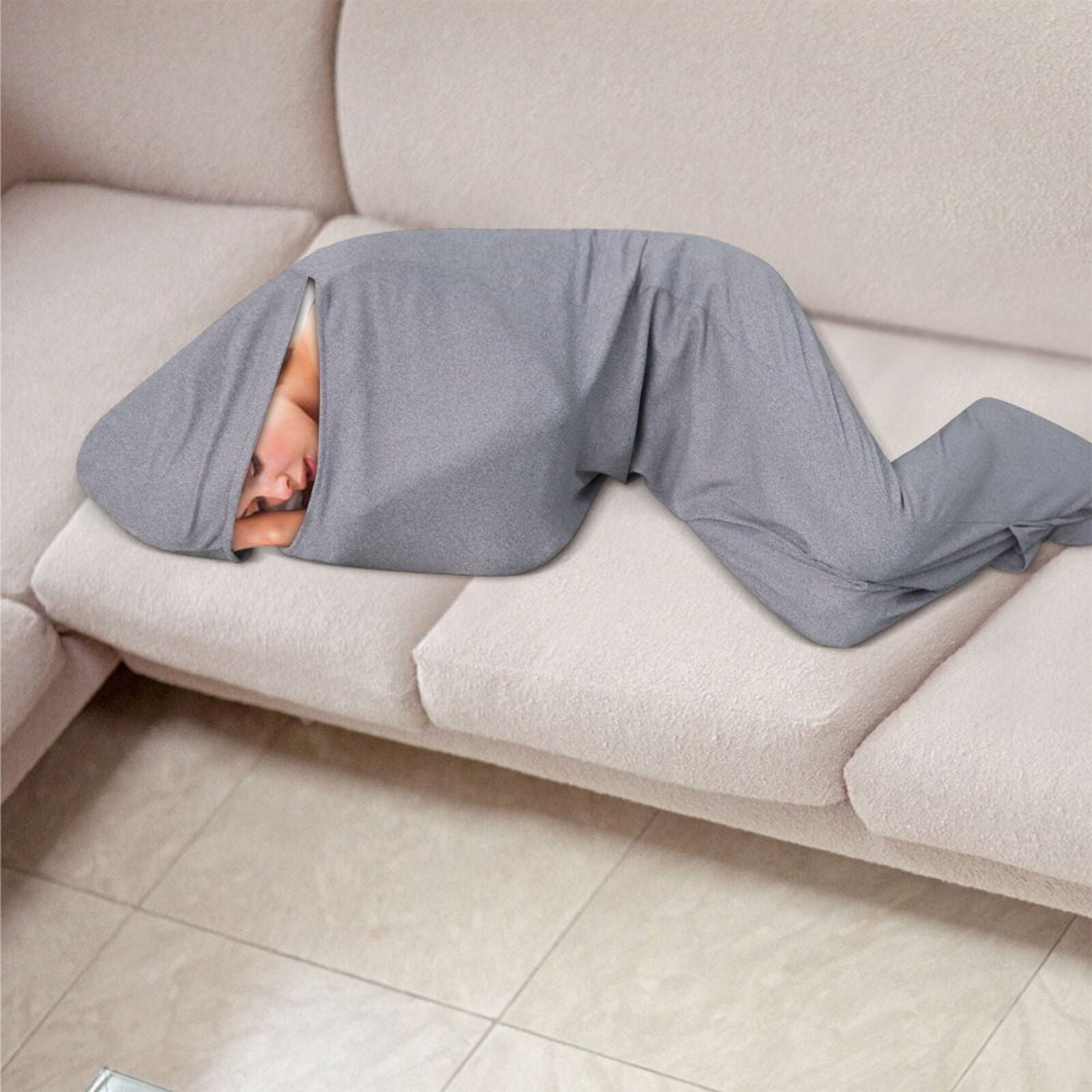 Hooded Sleep Pod: Adults Wearable Blanket – Comfy Hooded Cocoon, Cooling, Machine Washable (Grey, 170×40cm) - Image 2