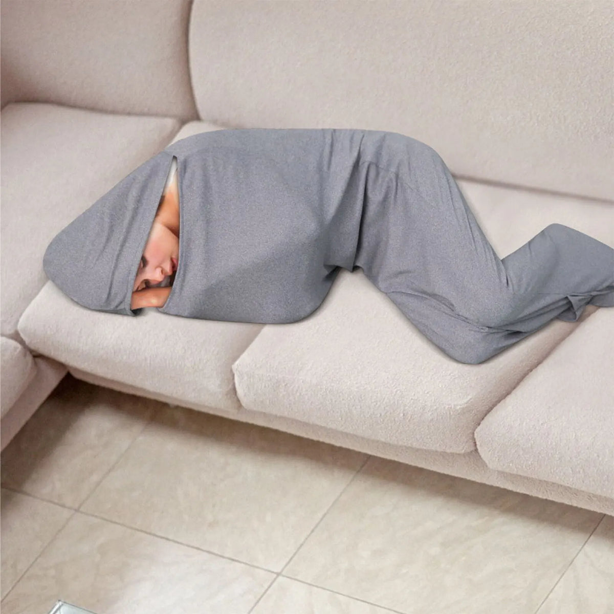 Hooded Sleep Pod: Adults Wearable Blanket – Comfy Hooded Cocoon, Cooling, Machine Washable (Grey, 170×40cm) - Image 2