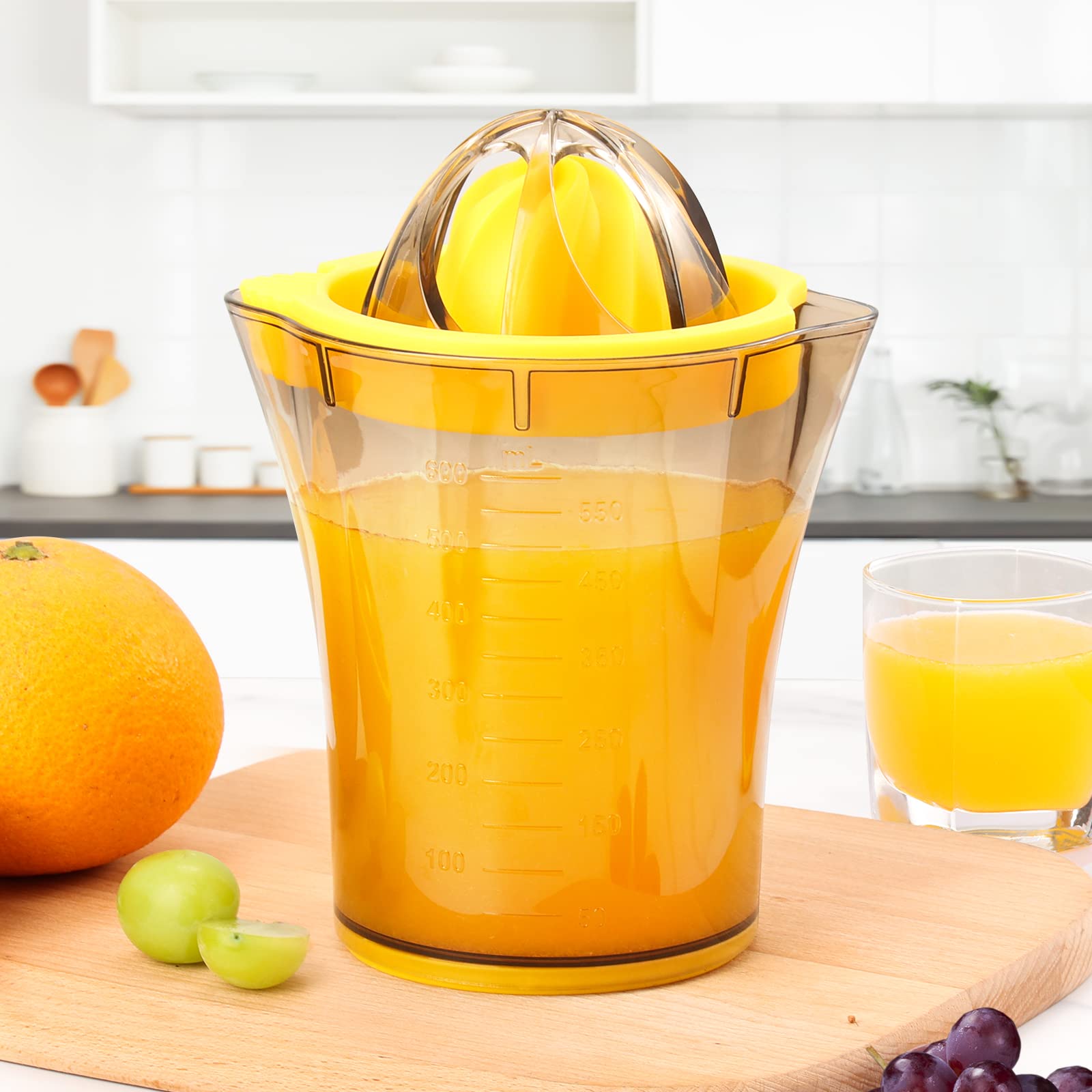 Handheld Citrus Juicer with Dual Reamer & 20oz Measuring Cup – Manual Lemon, Lime, Orange, Grapefruit Squeezer with Anti-Slip Base and Filtered Spout (Yellow) - Image 2