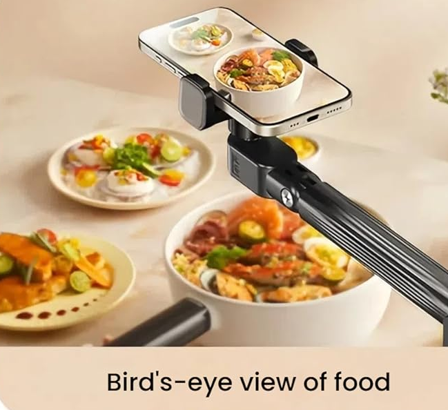 Floor Standing Phone Tripod with Swan Neck Arm – Includes Phone Clamp & Selfie Remote, Multi-Angle Stand for Live Streaming, Food Photography, Vlogging (Black) - Image 5