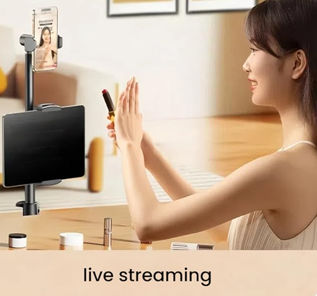 Floor Standing Phone Tripod with Swan Neck Arm – Includes Phone Clamp & Selfie Remote, Multi-Angle Stand for Live Streaming, Food Photography, Vlogging (Black) - Image 6