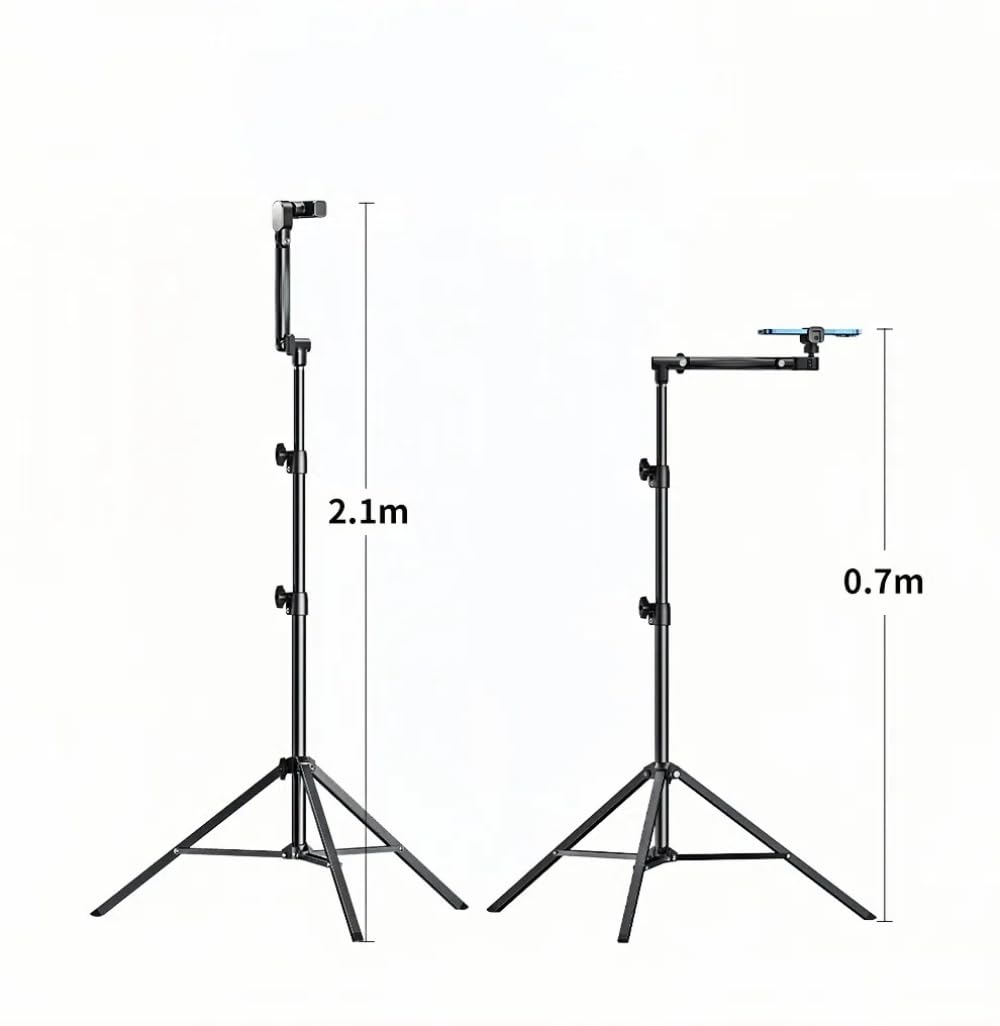 Floor Standing Phone Tripod with Swan Neck Arm – Includes Phone Clamp & Selfie Remote, Multi-Angle Stand for Live Streaming, Food Photography, Vlogging (Black) - Image 7