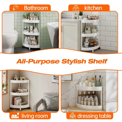 White Corner Storage Shelf – 3-Tier Rolling Organizer for Bathroom, Kitchen & Bedroom | Space-Saving Aluminum Rack with Wheels | Black Available In-Store - Image 7