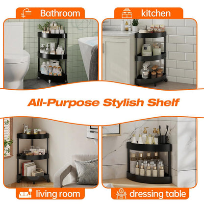 Black Corner Storage Shelf – 3-Tier Rolling Organizer for Bathroom, Kitchen & Bedroom | Space-Saving Aluminum Rack with Wheels | White Available In-Store - Image 7