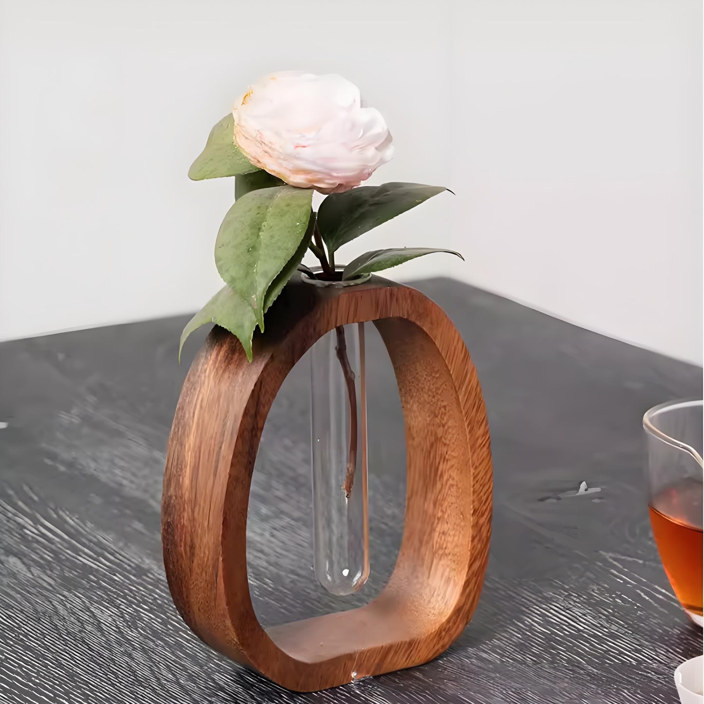 Wooden Glass Hydroponic Vase – Minimalist Desktop Flower Vase for Water Plants & Blooms (15cm) | Other Sizes Available in Store - Image 4