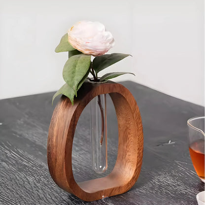 Wooden Glass Hydroponic Vase – Minimalist Desktop Flower Vase for Water Plants & Blooms (15cm) | Other Sizes Available in Store - Image 4