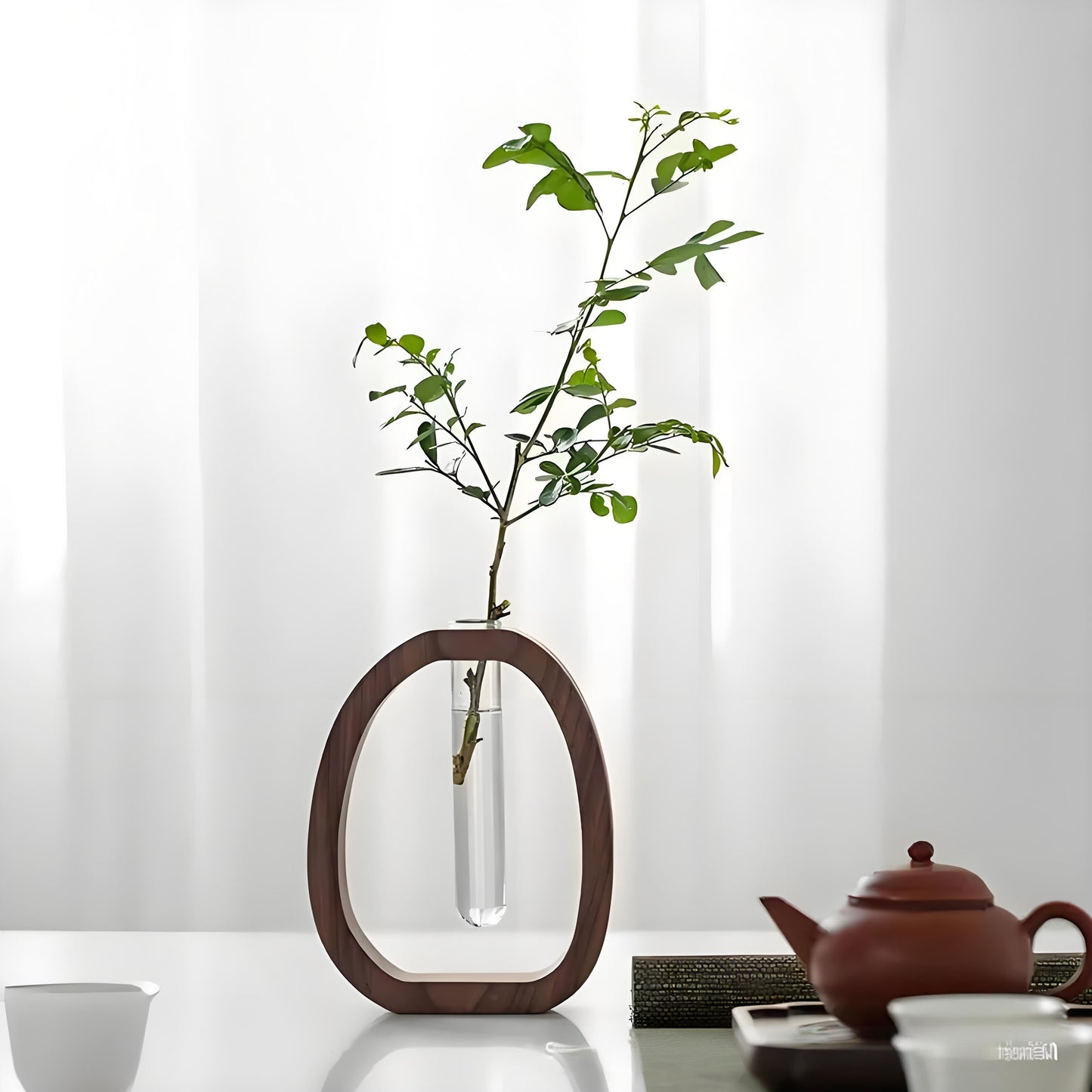 Wooden Glass Hydroponic Vase – Minimalist Desktop Flower Vase for Water Plants & Blooms (15cm) | Other Sizes Available in Store - Image 5