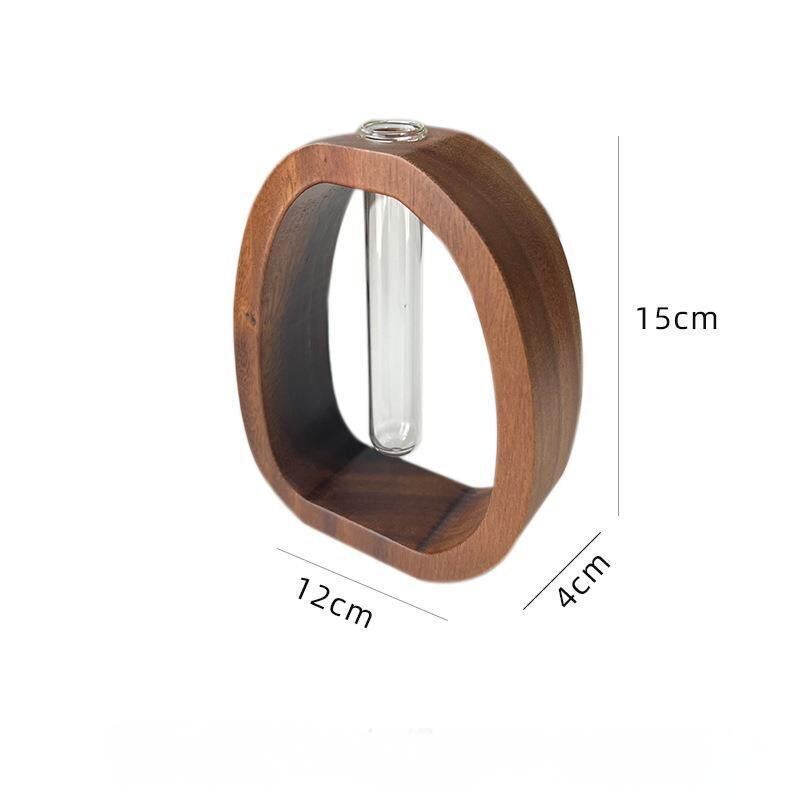Wooden Glass Hydroponic Vase – Minimalist Desktop Flower Vase for Water Plants & Blooms (15cm) | Other Sizes Available in Store - Image 6