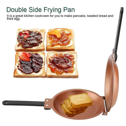 Double-Sided Flip Frying Pan – Non-Stick Cooking Pan for Eggs, Pancakes, Toasted Bread – Durable Iron Material with Heat-Resistant Handle, Compact Design for Home Kitchen Use – Ideal for Gas Stoves (Golden) - Image 2