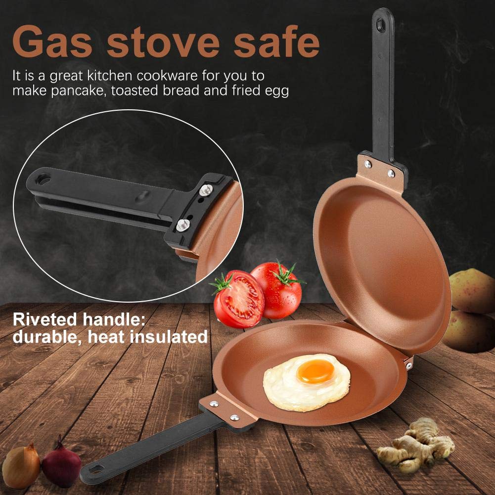Double-Sided Flip Frying Pan – Non-Stick Cooking Pan for Eggs, Pancakes, Toasted Bread – Durable Iron Material with Heat-Resistant Handle, Compact Design for Home Kitchen Use – Ideal for Gas Stoves (Golden) - Image 3