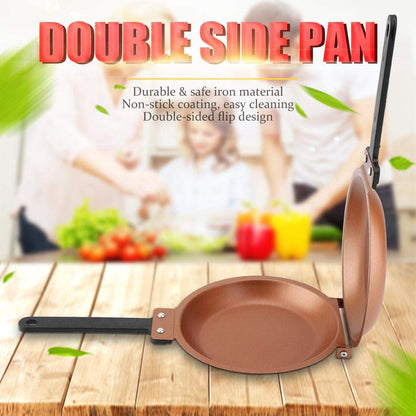 Double-Sided Flip Frying Pan – Non-Stick Cooking Pan for Eggs, Pancakes, Toasted Bread – Durable Iron Material with Heat-Resistant Handle, Compact Design for Home Kitchen Use – Ideal for Gas Stoves (Golden) - Image 4