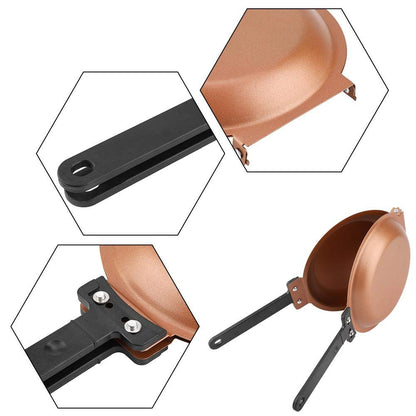 Double-Sided Flip Frying Pan – Non-Stick Cooking Pan for Eggs, Pancakes, Toasted Bread – Durable Iron Material with Heat-Resistant Handle, Compact Design for Home Kitchen Use – Ideal for Gas Stoves (Golden) - Image 5