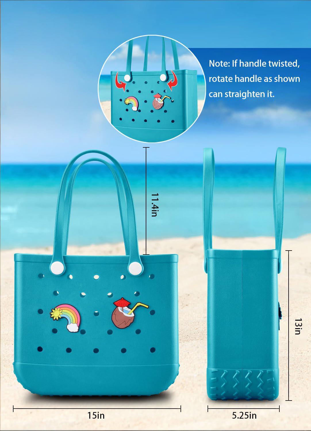 EVA Beach Tote Bag for Swimming, Pool & Travel – Waterproof Washable Rubber Handbag with 2 Random Charms, Lightweight & Sand-Resistant (Blue) | Other Colors Available in Store - Image 2