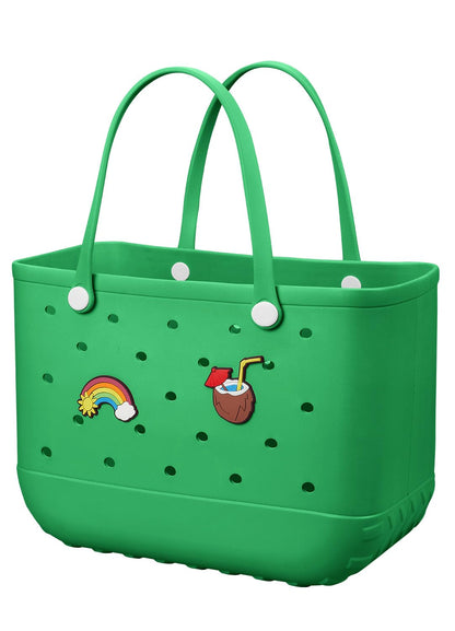 EVA Beach Tote Bag for Swimming, Pool & Travel – Waterproof Washable Rubber Handbag with 2 Random Charms, Lightweight & Sand-Resistant (Green) | Other Colors Available in Store