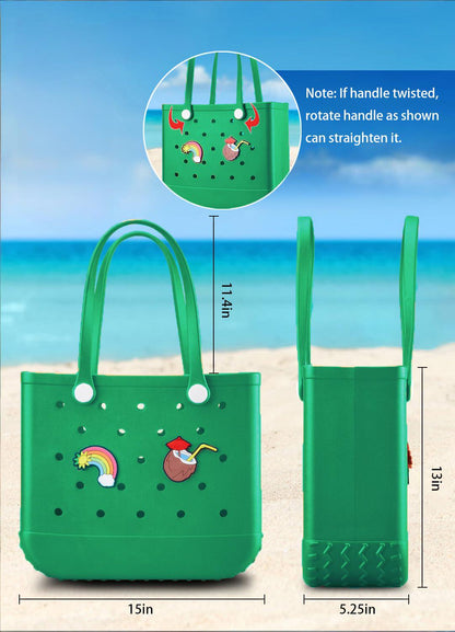 EVA Beach Tote Bag for Swimming, Pool & Travel – Waterproof Washable Rubber Handbag with 2 Random Charms, Lightweight & Sand-Resistant (Green) | Other Colors Available in Store - Image 2