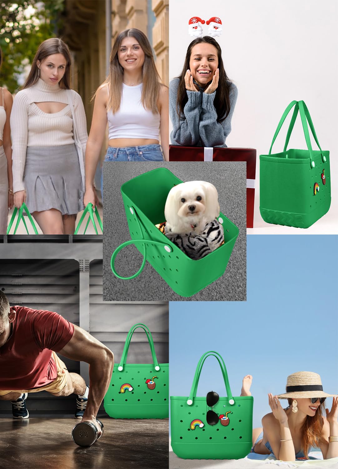 EVA Beach Tote Bag for Swimming, Pool & Travel – Waterproof Washable Rubber Handbag with 2 Random Charms, Lightweight & Sand-Resistant (Green) | Other Colors Available in Store - Image 4
