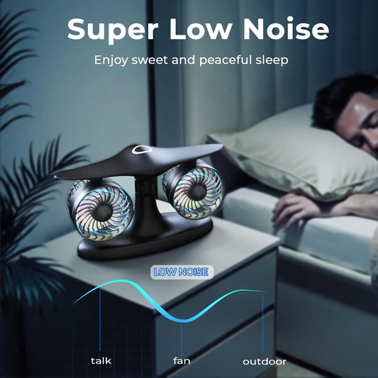 Dual Turbine Desk Fan with Aircraft Design – Wireless, Quiet, 3-Speed Touch Control for Home, Office, Bedroom, Portable Cooling (Black) - Image 4