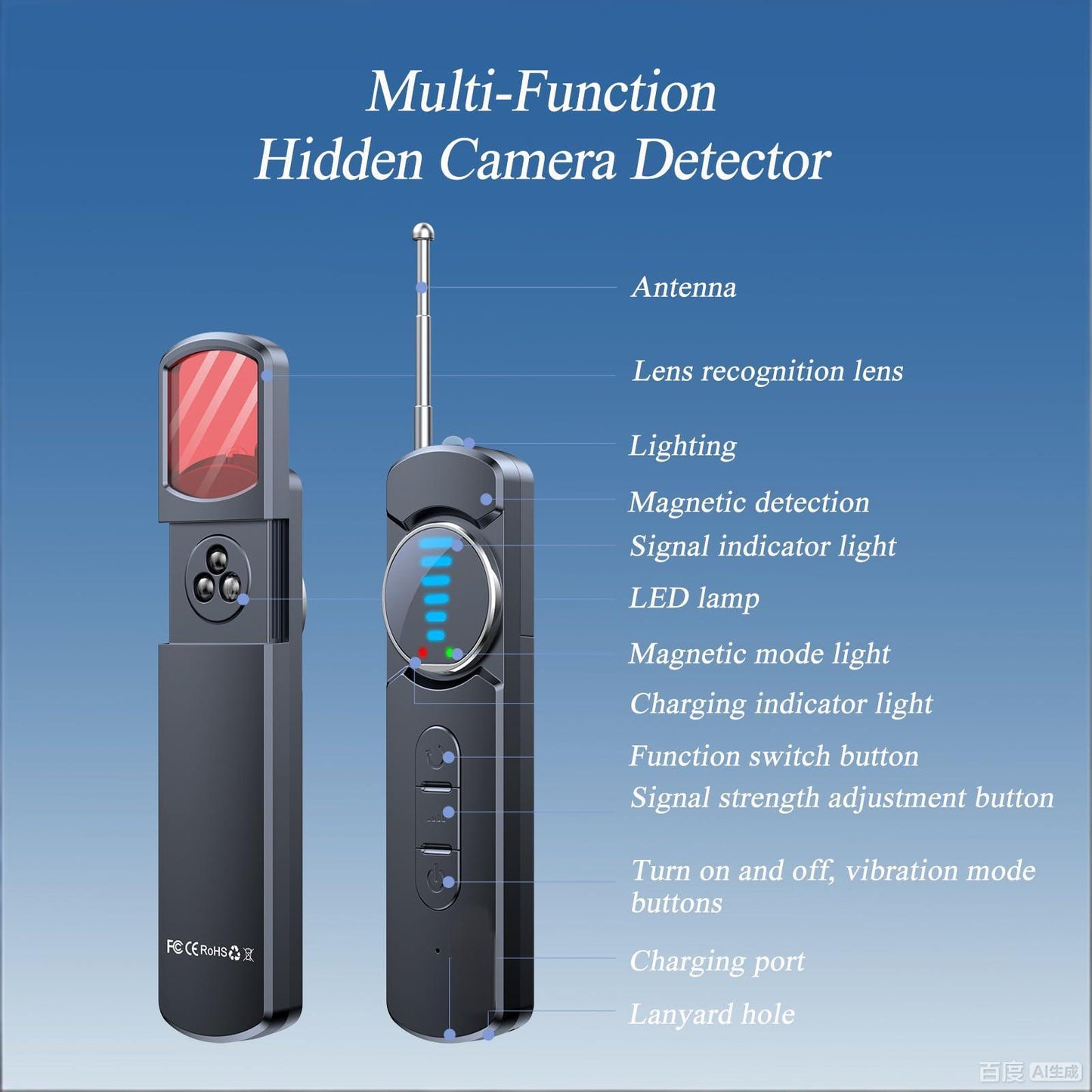 Multi-Function Hidden Camera Detector with GPS Tracker Finder – Portable Anti-Spy Device for Hotel, Car, Travel Privacy Protection, LED Scanner & Vibration Alarm (Black) - Image 5