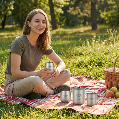 4-Piece Pure Titanium Cup Set – Double-Walled, Lightweight, Stackable Outdoor Drinking Cups for Camping, Hiking, Travel and Office Use (Gray) - Image 2