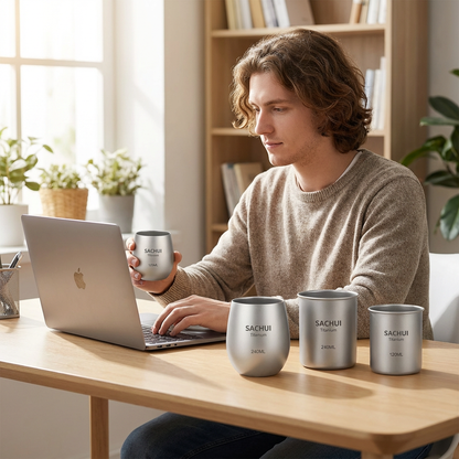 4-Piece Pure Titanium Cup Set – Double-Walled, Lightweight, Stackable Outdoor Drinking Cups for Camping, Hiking, Travel and Office Use (Gray) - Image 4