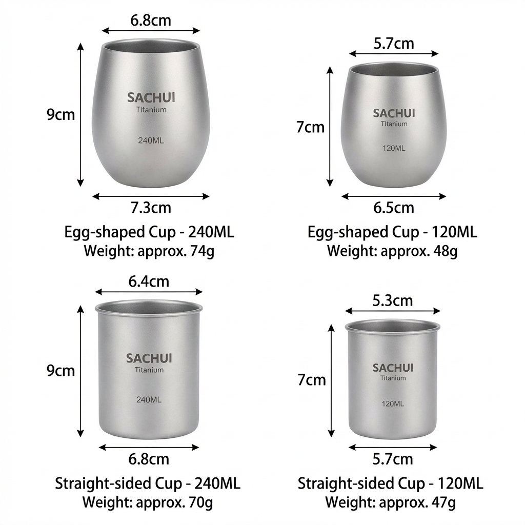 4-Piece Pure Titanium Cup Set – Double-Walled, Lightweight, Stackable Outdoor Drinking Cups for Camping, Hiking, Travel and Office Use (Gray) - Image 6