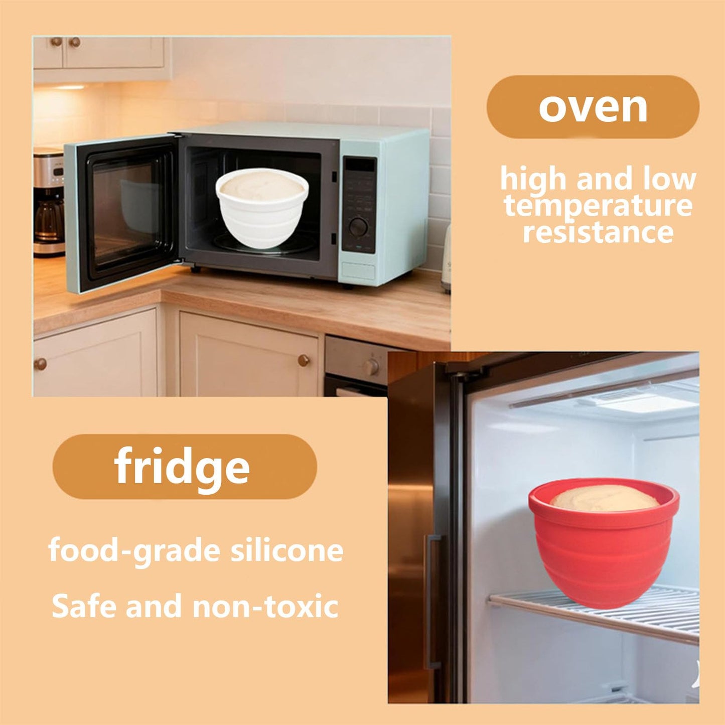 Silicone Bowl Liner for 4.5–5-Quart Stand Mixer – Food-Grade, Collapsible, Non-Stick Replacement Inner Bowl with Lid, Dishwasher Safe, Oven & Fridge Ready (Red) - Image 4