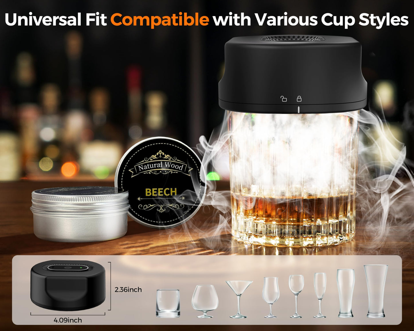 Black Smart Cocktail Smoker Kit – Electric Whiskey Smoke Generator with 6 Wood Chips, USB Rechargeable, One-Click Ignition | Perfect Gift for Men & Bar Enthusiasts - Image 4