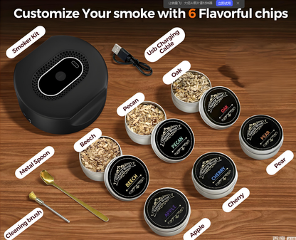 Black Smart Cocktail Smoker Kit – Electric Whiskey Smoke Generator with 6 Wood Chips, USB Rechargeable, One-Click Ignition | Perfect Gift for Men & Bar Enthusiasts - Image 6