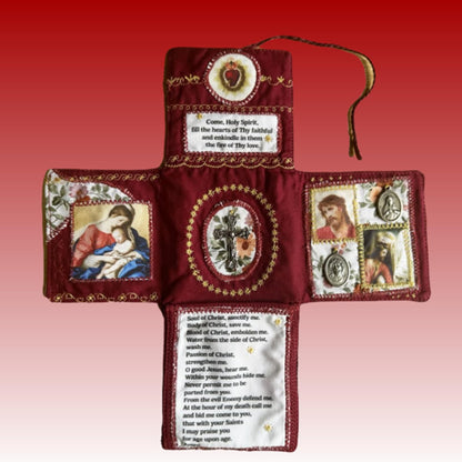 Mini Handcrafted Catholic Pocket Shrine – Foldable Prayer Altar with Silver Cross, Religious Art & Embroidered Prayers, Portable Faith Companion, 6.5 x 5.5 Inches (Blue) - Image 7