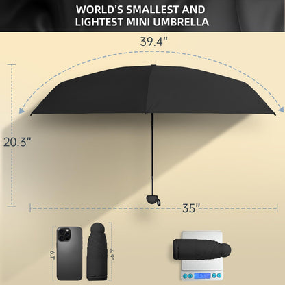 Mini Travel Umbrella – Compact Sun & Rain Protection for Women, Kids | UV-Blocking Pocket Umbrella with Case | Lightweight Foldable Umbrella（black） - Image 2