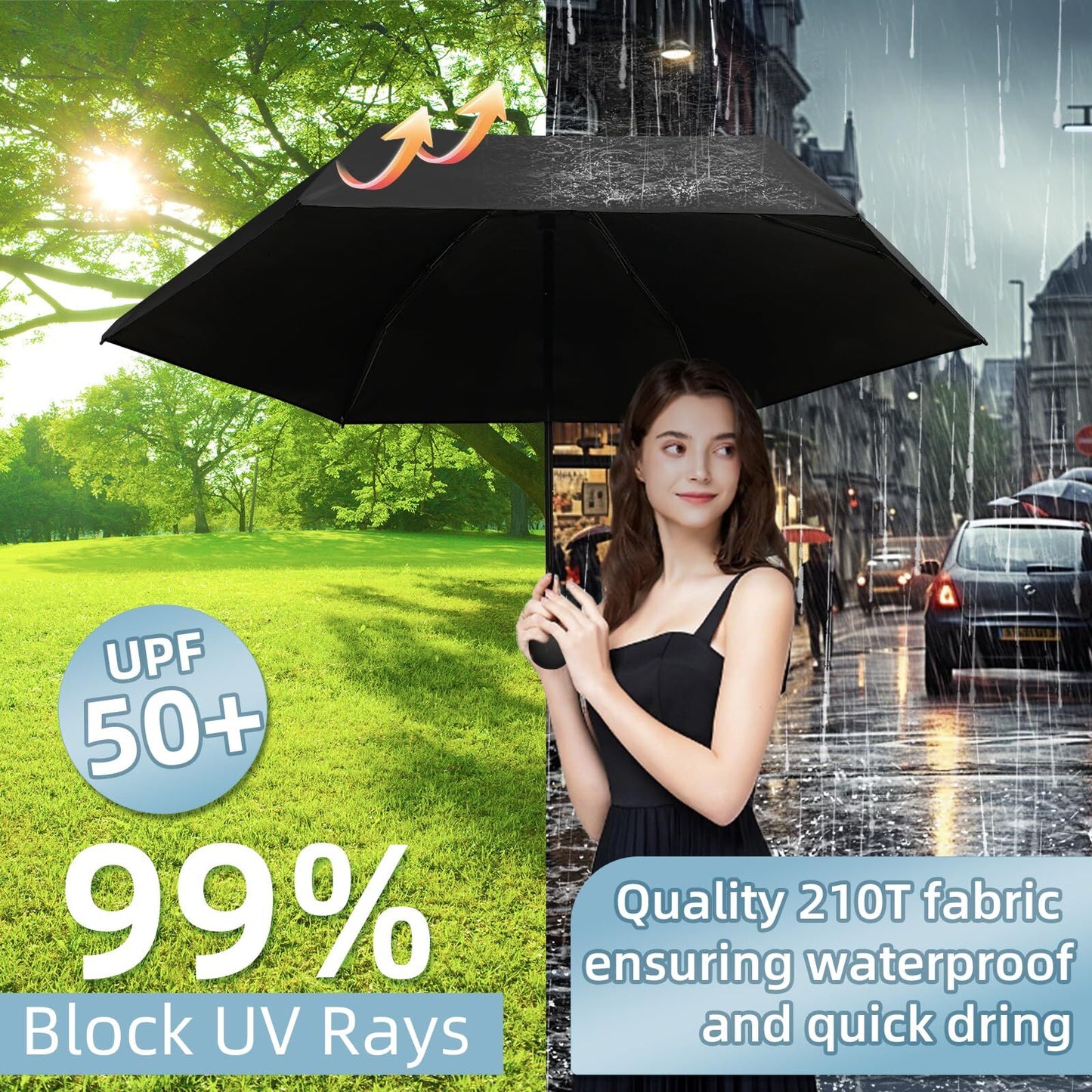 Mini Travel Umbrella – Compact Sun & Rain Protection for Women, Kids | UV-Blocking Pocket Umbrella with Case | Lightweight Foldable Umbrella（black） - Image 5