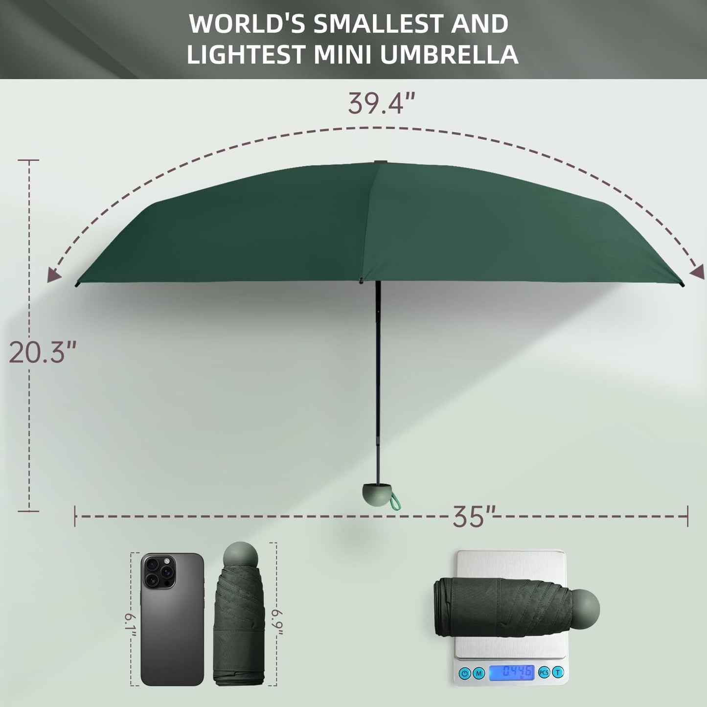 Mini Travel Umbrella – Compact Sun & Rain Protection for Women, Kids | UV-Blocking Pocket Umbrella with Case | Lightweight Foldable Umbrella（dark green） - Image 2